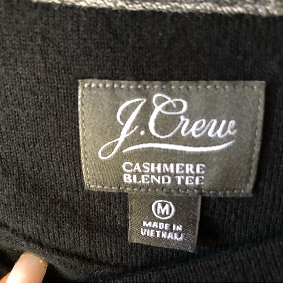 J Crew cotton cashmere blend Black long sleeve crew neck tee super soft M - Picture 2 of 6